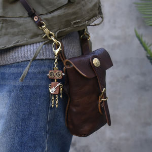 Thickened Handmade Crossbody Waist Bag Leather Mobile Phone Bag Cool And Hip for Youth Casual Vintage Style Leather Goods