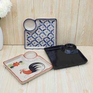 จานเหลี่ยม จานเซรามิค 7 นิ้ว ตั้งแต่ 3 ลาย ลายไก่ ลายคราม สีดำ