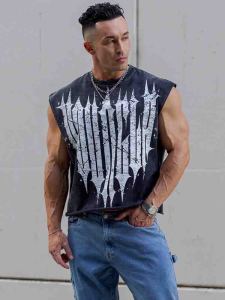 JIANSHENSHIJIAJIANSHEN | Loose 100% Cotton American Style Letter Printed Fringe Casual Vest
