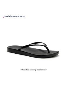 Rofu Flip-Flops Womens Summer Outwear Black Fashion Flat Flip-Flops Non Slip Bath Beach Couple Plywood Sandals