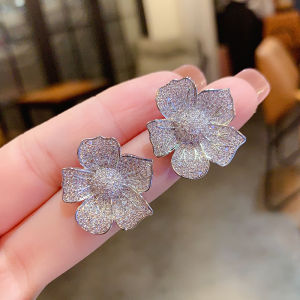 Elegant Full Diamond Flower Stud Earrings Womens Fashion Luxury Alloy Jewelry Light Luxury Match All the Ear Decorations