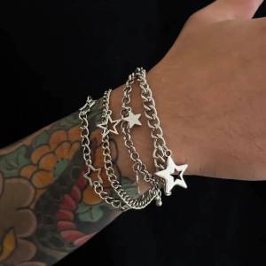 Salircon 4 Pcs/Set Punk Silver Color Hollow Pentagram Charms Bracelet Men Y2K Metal Chain Bracelet Couple Jewelry Accessory Gift