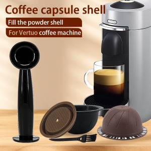 Brown 150ml+Black 230ml Coffee Capsule Filter Shell with Silicone Cover Powder Spoon Cleaning Brush Suitable for Vertuo