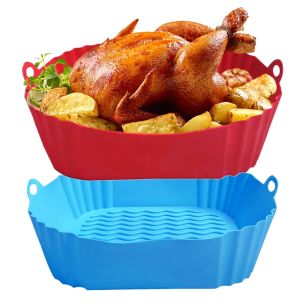 TRADER ไม่ติดกระทะ แผ่นรองหม้อทอดไร้น้ำมันทำจากซิลิโคน แม่พิมพ์ซับ นุ่มนุ่มๆ หม้อซิลิโคนสี่เหลี่ยม ใช้ซ้ำได้ จานพิซซ่าจาน สำหรับหม้อทอดอากาศ