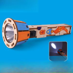 DIY Wooden Flashlight Kit Educational Physics Science Experiment Hand Assembled Electronics Project for Kids Creative Gift Toy