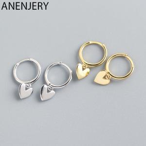 ANENJERY Silver Color Love Heart Hoop Earrings for Women Smooth French Gold Silver Earrings Jewelry 2022 New