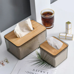 Nordic Minimalist Wooden Tissue Box Cover Holder Organizer Modern Desktop Transparent Rectangular Bamboo Facial