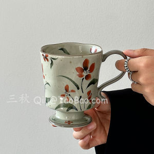 แก้วกาแฟเซรามิก Sanq Vintage ลายดอกไม้ ทรงกลม ขนาดเล็ก สำหรับผู้หญิง ของขวัญวันเกิด ของขวัญวันแม่ ของขวัญวันคริสต์มาส