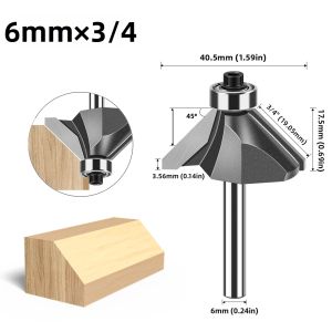 Dao Phay Vát Cạnh 45 Độ Cán 6mm/12mm Dùng Cho Chế Biến Gỗ Cắt Vát Cạnh Hợp Kim Vonfram Coban.