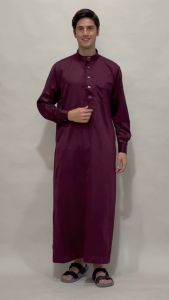 Gamis Pria Polos Jubah Casual Trendy Gamis Pria Lengan Panjang Katun Velvet Emboss Dewasa