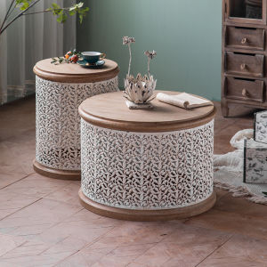 Retro Coffee Table Solid Wood round Table Iron Small Apartment Living Room Table For Home round Minimalist Sofa Side Table American Country