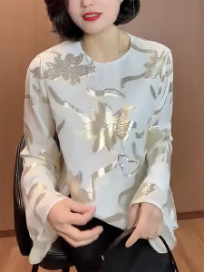 QINGNAER | Slim Large Size Casual Style Chinese Golden Thread Embroidered Lightweight Blouse