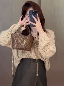 Loose V-Neck Knitted Sweater Womens Spring Summer Fashion Slimming Long Sleeve Top Hollow out Comfortable Casual Style