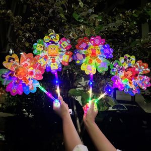 New Arrival Internet Celebrity Windmill with Light Toy Kids Handheld Cartoon Windmill Kindergarten Gifts Night Market Stall Small Commodity