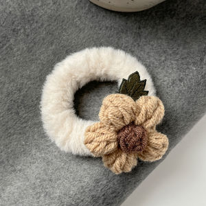 Fashionable Autumn Winter Plush Hair Ties Women Cute Knitted Flower Hair Bands High Elasticity Durable Bun Hair Bands Moliveny