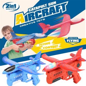 LED Airplane Launcher Toy Foam Glider Launcher Gun Cool Catapult Kids Outdoor Airplane Catapul Toy