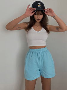 กางเกงกีฬาทรงหลวมเอวสูง กางเกงขาสั้นวิ่งสำหรับผู้หญิง กางเกงขายาวทรงตรง สไตล์สตรีท กางเกงขายาวลำลองสำหรับผู้หญิงในฤดูร้อน