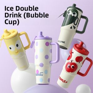Large Capacity Insulated Water Bottle for Women 2025 New Office Portable Coffee Water Cup with Straw Double Drink Cap Ice King
