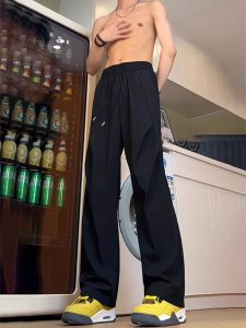 Black Paratrooper Pants Mens Summer Ice Silk Quick Dry Workwear Straight Leg Outdoor Cargo Pants Loose Fit Casual Trousers