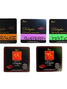 Royal Black Chocolate 90g with Matcha Green Tea And Blueberry Orange in Iron Box Pure Black Chocolate Snack from Korea