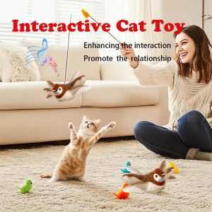 Teekland Pet Interactive Chirping Bird Cat Toys with Flapping Wings No Flying Birds Cats Toy Flying Simulation Electric Sparrow Shaking Pet Toy for Indoor