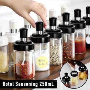 Botol Tempat Bumbu Dapur Kaca + Sendok / Wadah Penyimpanan Kopi Gula Garam Micin Lada Merica Kecap Saus Seasoning Bottle Glass Aesthetic Kedap Udara Serbaguna