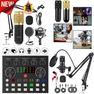 New BM800 Microphone Kits with Live Sound Card(Optional)Suspension Scissor ArmShock Mount and Pop Filter for Studio Recording