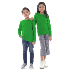 Kaos Polos Anak Oneck Lengan Panjang Bahan Katun Combed 30s Warna Hijau Fuji