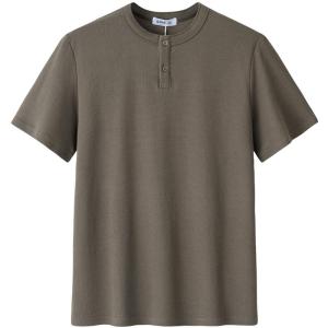 Enjeolon | Luxury Textured Heavyweight Waffle Henry Collar Short Sleeve T-Shirt