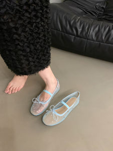 French Bow Knot Rhinestone Shallow Upsole Lace Ballet Slippers for Women Summer New Arrival Flat Heeled Mary Jane Cool Slippers