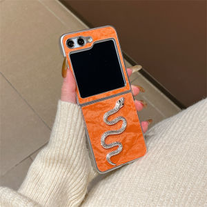 Glacier Back 3d Metal Snake StickerUltra Thin Case for Oppo Find N2 Flip Find N3 Flip Luxury Solid Color Case Cover Compatible with Oppo FInd N2 Flip Find N3 Flip