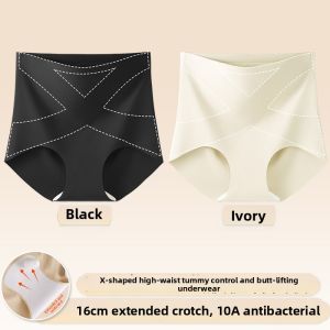 YUNASHA | High Waist Abdomen Flattening Seamless Silk Antibacterial Long Crotch American Style Womens Briefs