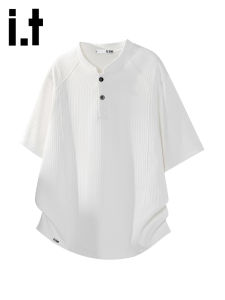 izzue | Áo Thun Tay Ngắn Henley Màu Trắng Mỏng