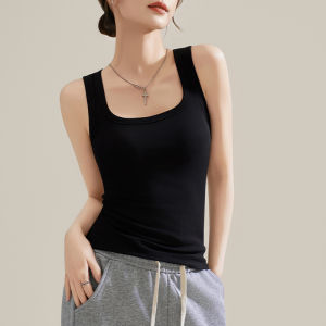 Miiow | Slim Fit U-Neck Strap Vest Womens Summer New Style Suit Inner Wear Outer Wear Ribbed Square Collar MiiOW Cat Person White