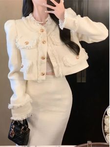 Bộ Đồ Hai Mảnh Kiểu Pháp Thời Trang Thu Đông Cho Nữ Áo Khoác Len Ngắn Thanh Lịch Bộ Sưu Tập Cao Cấp Bộ Đồ Hai Mảnh