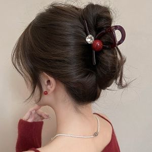 Large Acrylic Pearl Hair Claw for Women Shark Clamp Back of Head Hair Accessory Suitable for Thick Hair Fashionable Sensation