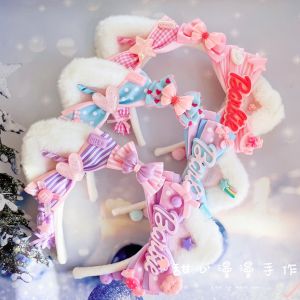 Sweet Lolita Cat Ear Hairband Handmade Original Design Butterfly Knot Hair Accessories Candy Ears Headwear Fashionable Hairpieces