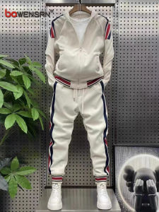 High-End Mens Casual Sportswear Set Fleece Lined Thickened Autumn Winter Open Cardigan Hoodie Jacket Long Pants Youth Size