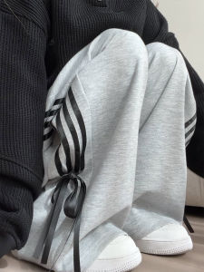 กางเกงขายาวทรงตรงลายทางสีขาว ทรงหลวม สำหรับผู้หญิง ฤดูใบไม้ผลิ 2024 กางเกงขายาวเอวสูงสไตล์อเมริกัน ดีไซน์ใหม่