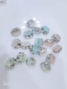 DB-Rectangle Ice Crack Rhinestone Alloy Nail Charms Beads 9*5*10mm Irregular Crystal 长方形冰裂纹堆钻冰花精品异形合金指甲钻球美甲饰品1pack 4pcs