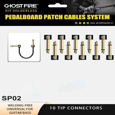 Ghost Fire Solderless Pedalboard Cable Kit - No Cable Stripping Required6.5ft Cable & 10 Nickel Plated Copper Tip Connectors for Guitar Effects & Pedal Board，with Cutter Bolt Driver (SP-02)