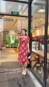 Đầm xòe họa tiết hoa cổ giọt nước đính nút có túi S&M - GR279.1 (Hình thật shop tự chụp và tự quay video)