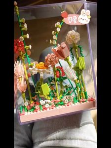 MEKANSM Model Blok Bangunan Dirakit Block Bingkai Kayu Akrilik Bunga Blok Bangunan Bangunan Ornamen Dinding Ornamen Desktop