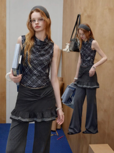 unifree | Áo Blouse Dáng Xòe Cổ Điển Kiểu MESH Thon eo
