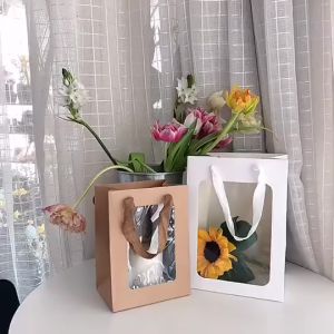 Gift Wrapping Bags Thickened Kraft Paper Bag Gift Bag Reusable Dust Bag Flower Bag Portable Window Bag