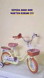 Sepeda Anak Perempuan Kuromi 12 Inch Dengan Keranjang Besi