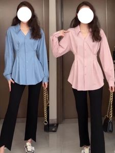 Slimming V-Neck French Style Shirt plus Size Womens Long Sleeve Shirt Design Sensation Small Audience Elegant Top