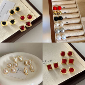 Hoa Tai Đỏ Phong Cách Hồng Kông Cổ Điển Cho Nữ Cảm Giác Cao Cấp 2023 Mẫu Mới Đặc Biệt Nhỏ Mùa Thu Đông Trang Sức