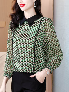 Retro Style Long Sleeve Chiffon Blouse for Women Fashionable Floral Print Loose Fit Belly Covering Work Clothing