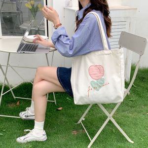 JENL Printed/embroidery Tulip Large Capacity Tote Tote Bag Canvas Bag Student Shopping Bag Ins Casual Shoulder Bag